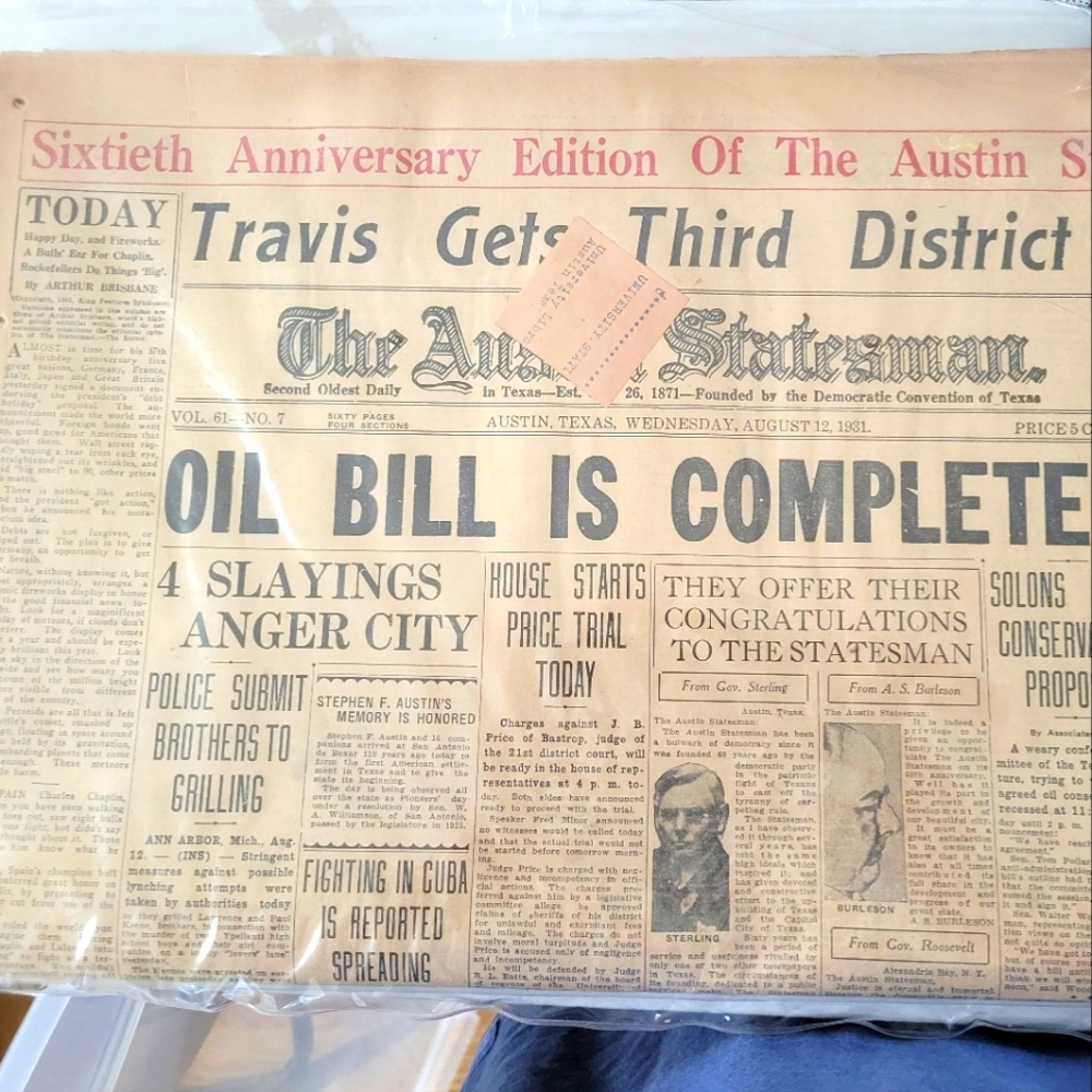 8/12/1931 The Austin Statesman newspaper  60th anniversary edition